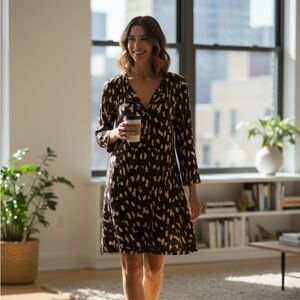 Diane von Furstenberg Silk Shift Dress |Brown Animal Print| vintage